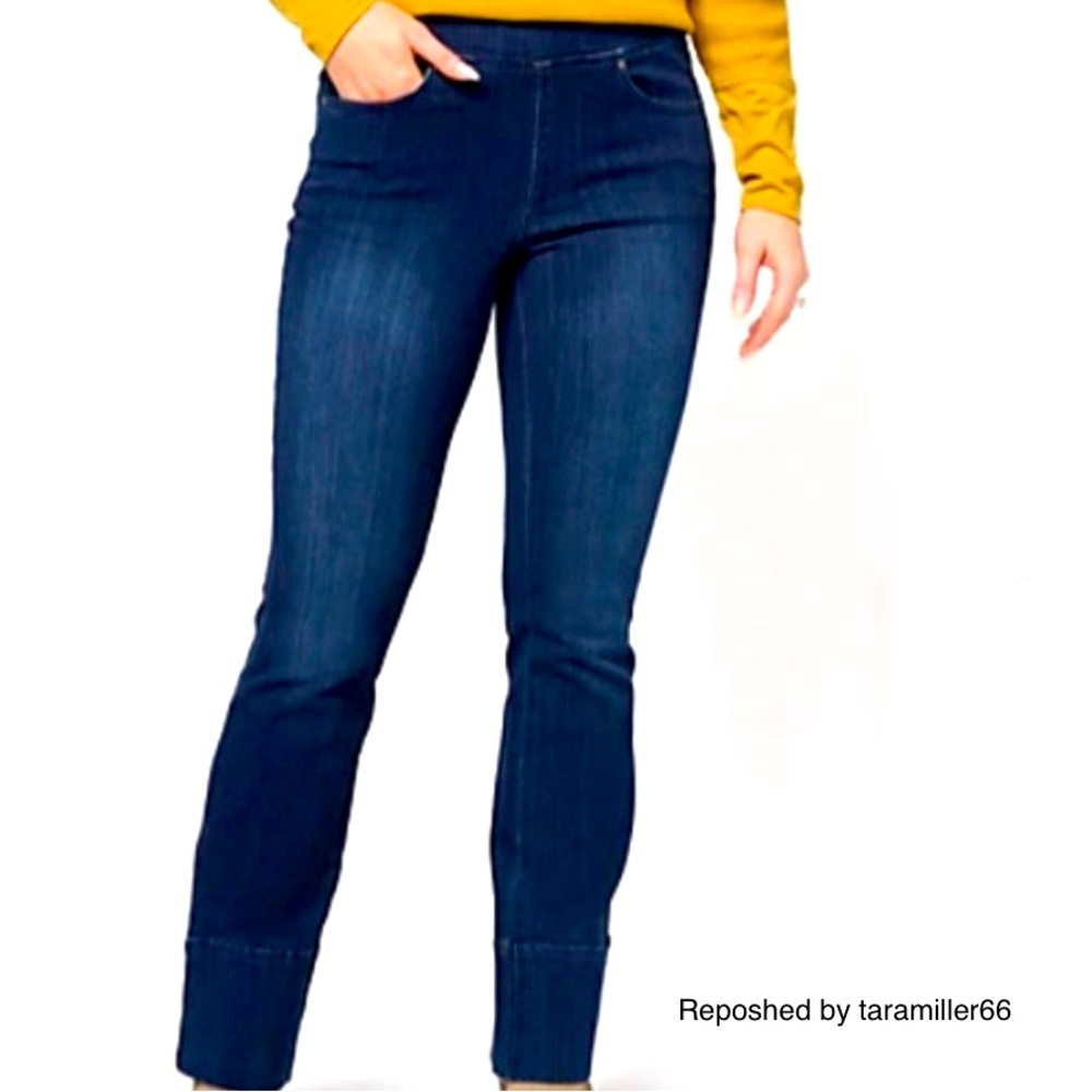 Belle by Kim Gravel Triple Luxe Denim Mega Hem Boot Cut Jean Dark Rinse …